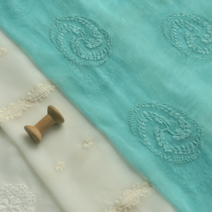 团花绣花褶皱肌理雪纺布料 禅意罩衫长袍开衫上襦汉服装曲裾面料