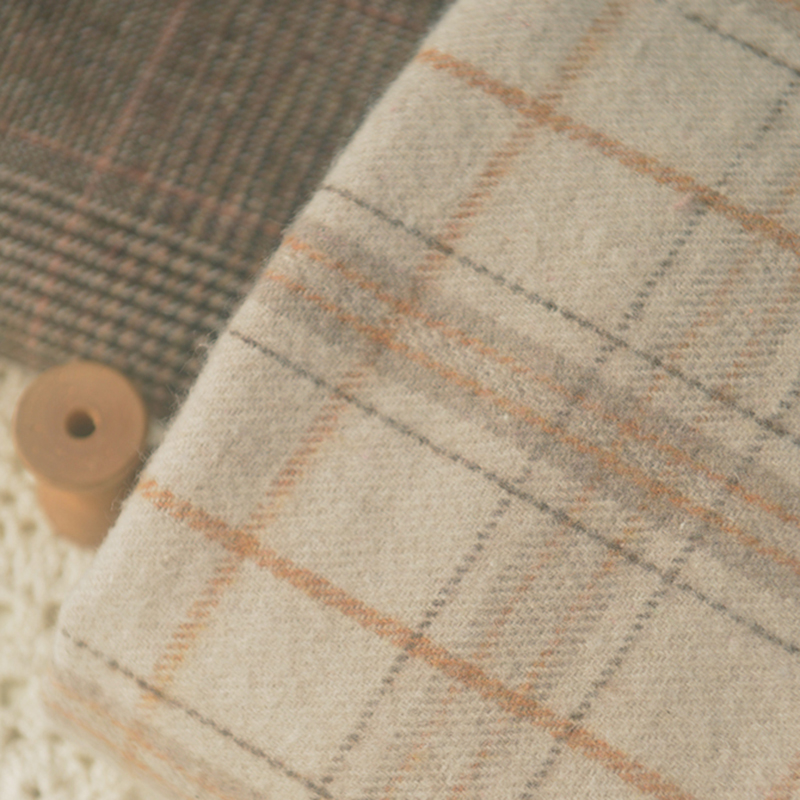 米底橙咖条格褐咖格毛呢料秋冬保暖加厚连衣长裙外套帽子围巾面料