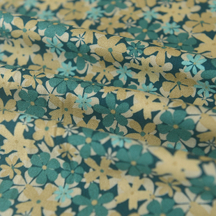 满幅绿花压纹棉布 上衣衬衫法式茶歇连衣裙长裙cos汉服装桌布面料