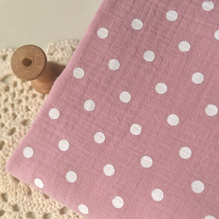 裸粉白波点泡泡双层棉纱 围巾衬衫长袍连衣裙服装童装沙发巾面料