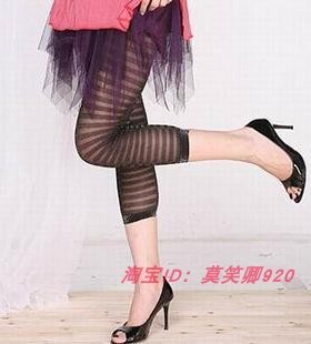 正品香港诗柔 78732银丝横条七分袜 清仓甩卖！