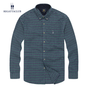 新品 休闲男士 纯棉格子衬衫 时尚 青年衬衣 长袖 RegattaClub秋季