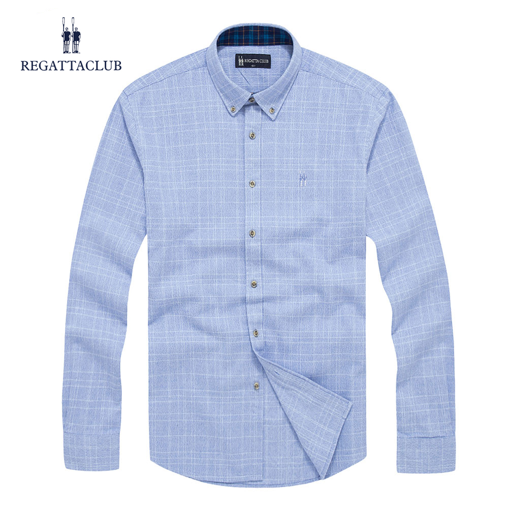 RegattaClub秋季棉质面料衬衫纯棉暗格休闲衬衣男士长袖衬衫内搭