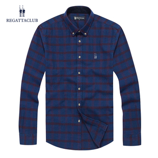 衬衫 RegattaClub秋季 长袖 暗格子衬衣男士 商务休闲 纯棉质面料衬衫