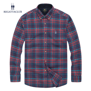 新品 秋季 男士 格子纯棉衬衣时尚 衬衫 休闲扣领长袖 断码