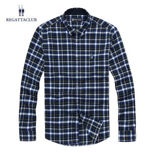 男长袖 RegattaClub秋季 潮流格子衬衫 内搭时尚 衬衣 纯棉质面料衬衫