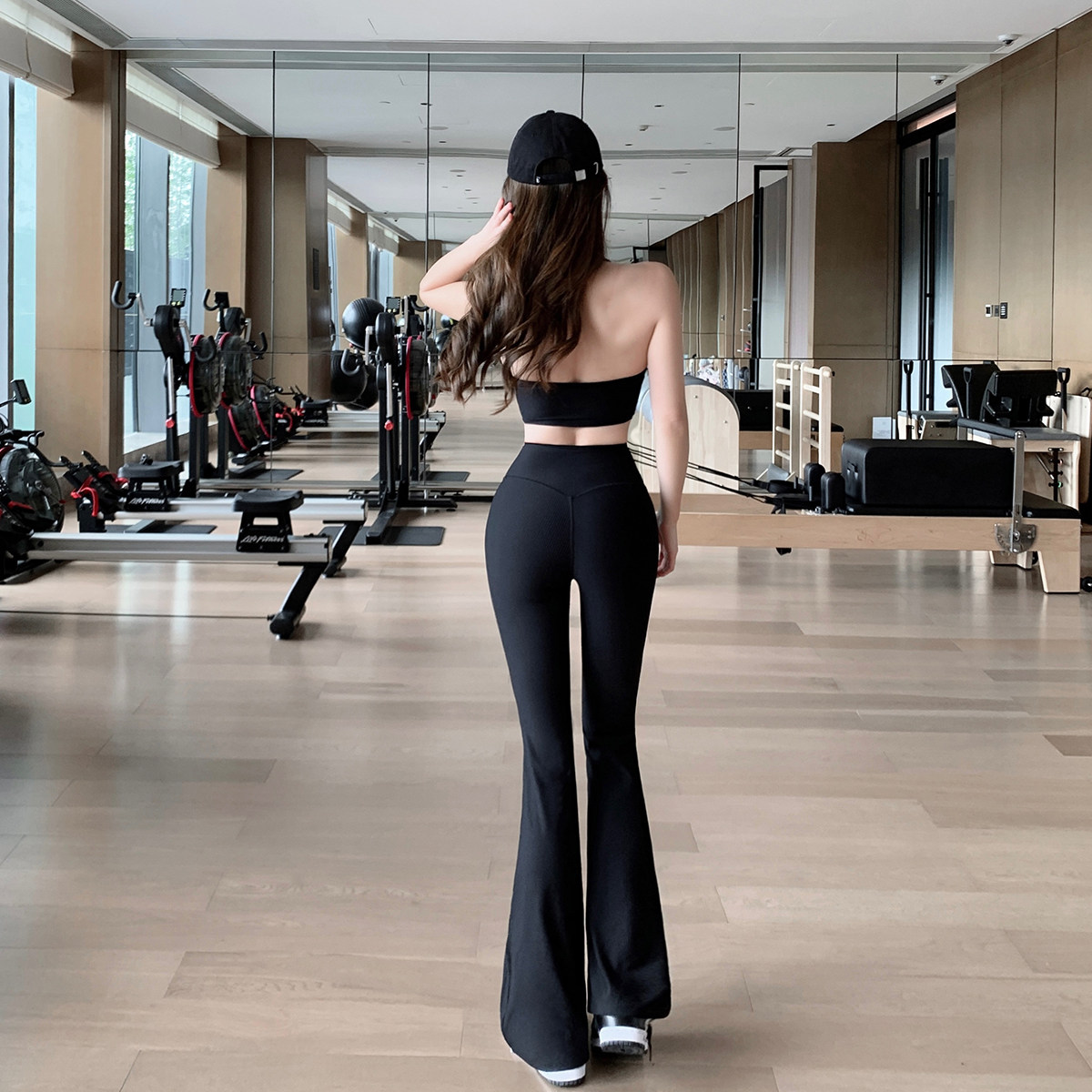 Byu run 新款螺纹黑色微喇叭瑜伽裤女蜜桃臀运动健身裤外穿紧身裤,运动服/休闲服装,运动长裤,淘宝优惠券,粉丝福利购,淘宝优惠卷