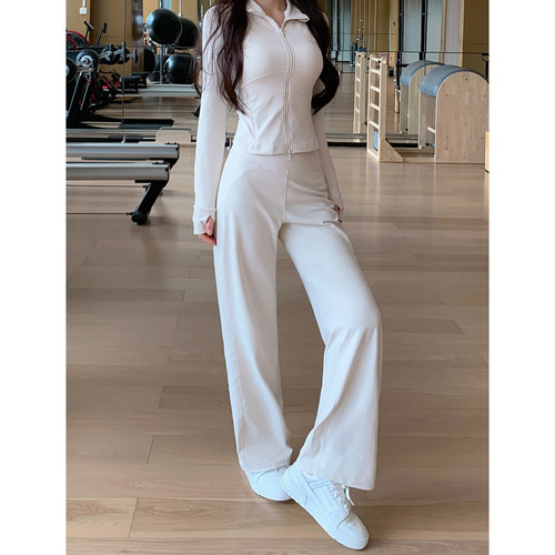 Byu run 新款宽松外穿直筒瑜伽长裤女高腰修身运动卫裤跑步健身裤