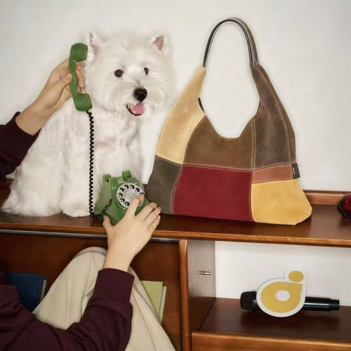 休闲时尚暖棕系拼色托特包包女新