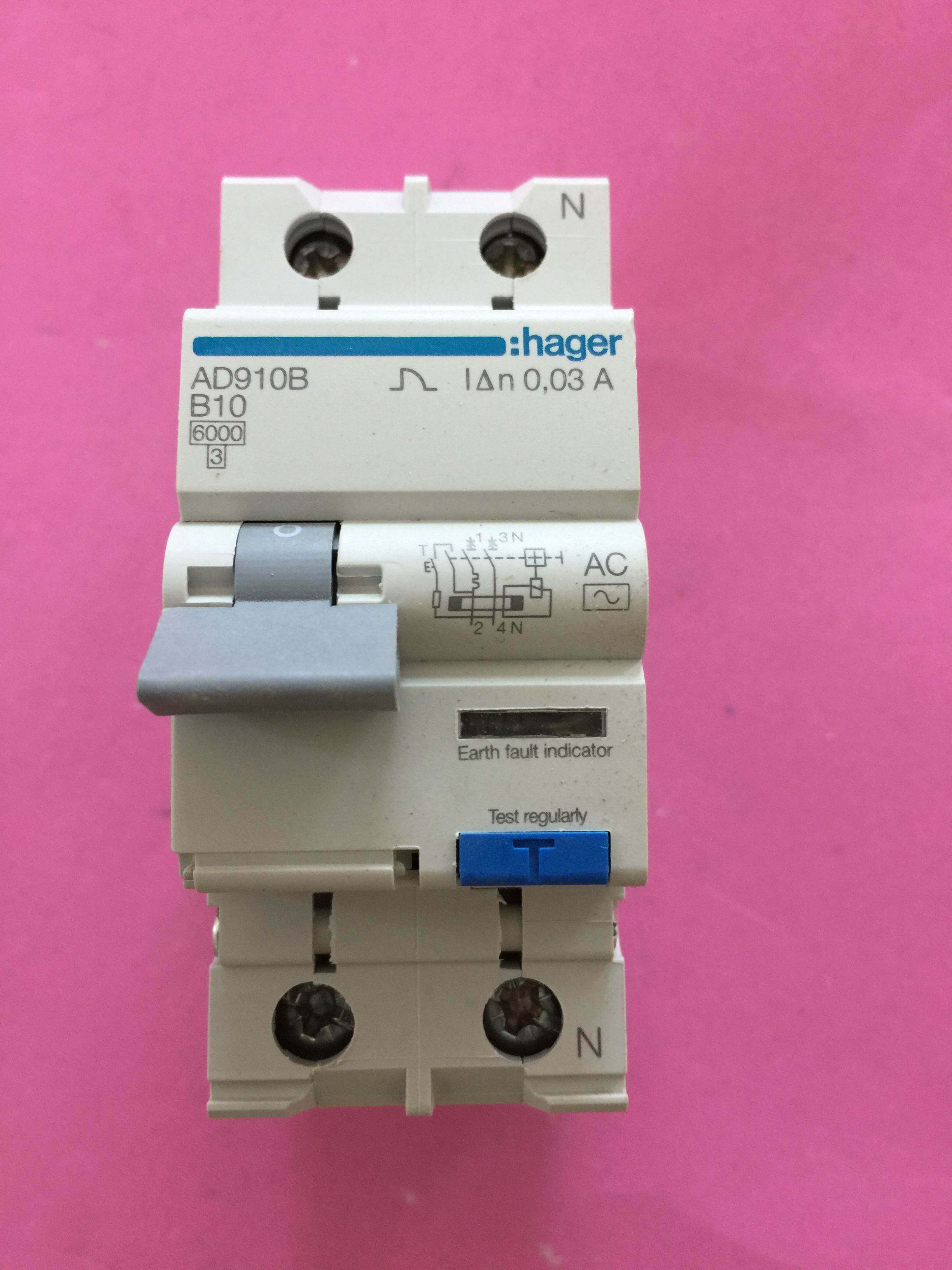 hager/海格2p10a电磁式漏电断路器ad910b空气开关b10 30ma=0.03a