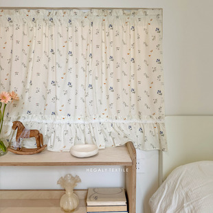 HEGALY 小夏花半帘厨房透光不透人碎花文艺可爱印花小窗帘韩系风