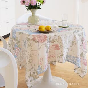 HEGALY 绿境花意桌布浪漫复古棉麻质地藤蔓印花拼接茶几餐桌客厅