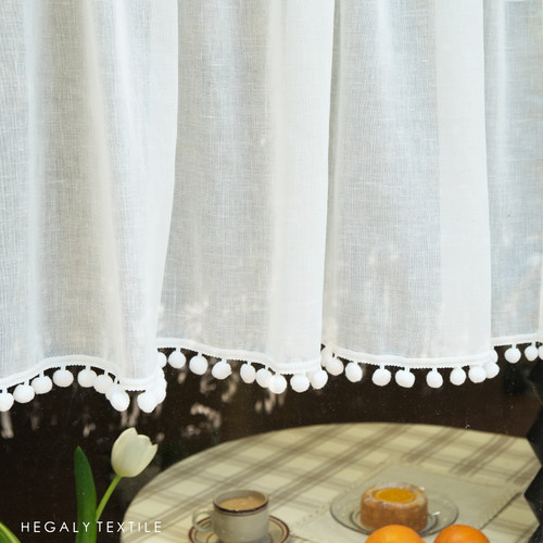 棉麻质地窗纱白色半帘门帘