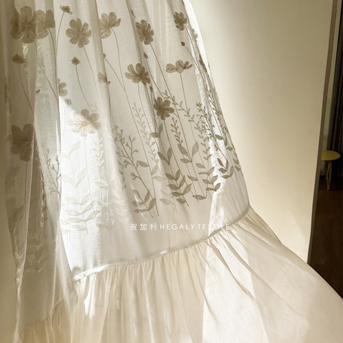 木槿绣花原创设计款窗纱透光门帘