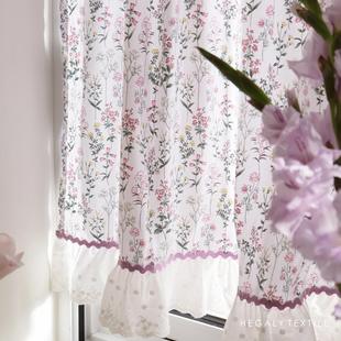 HEGALY 厨房半帘门帘印花棉布咖啡帘隔断帘 紫苑碎花浪漫法式