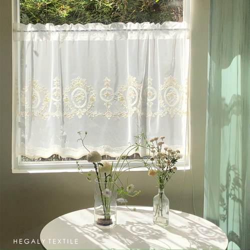 毛巾绣花窗纱装饰门帘优雅白色