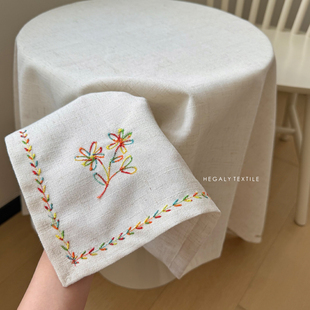 HEGALY 饰浅米色餐桌茶几床头柜盖布艺 一朵彩色花亚麻质地桌布装