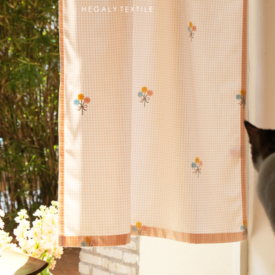 小绣花格子淡粉色门帘韩式可爱