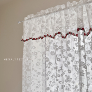 HEGALY 花涧小玫瑰复古蕾丝法式窗纱帘白色透光橱窗半帘装饰门帘