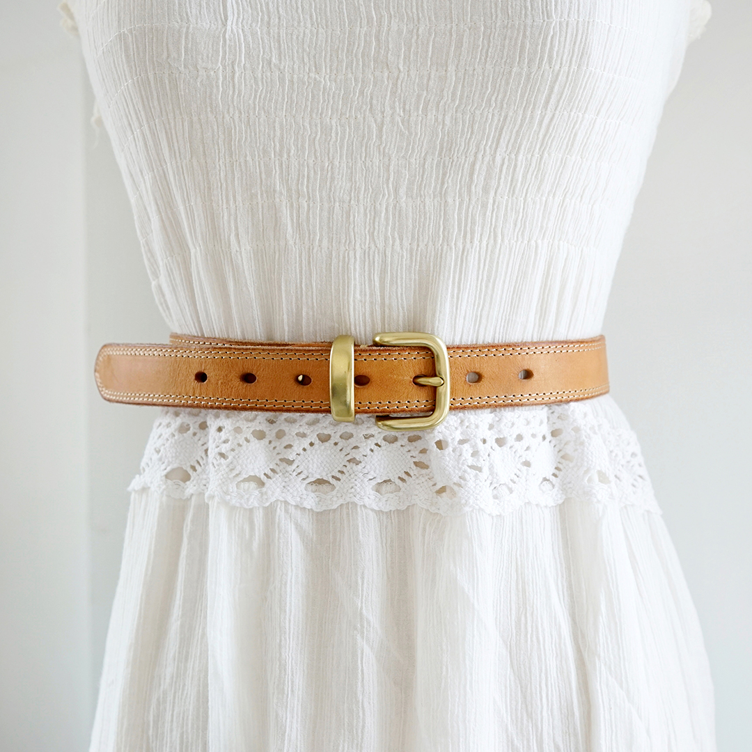 复古手工纯铜针扣女士简约牛皮带