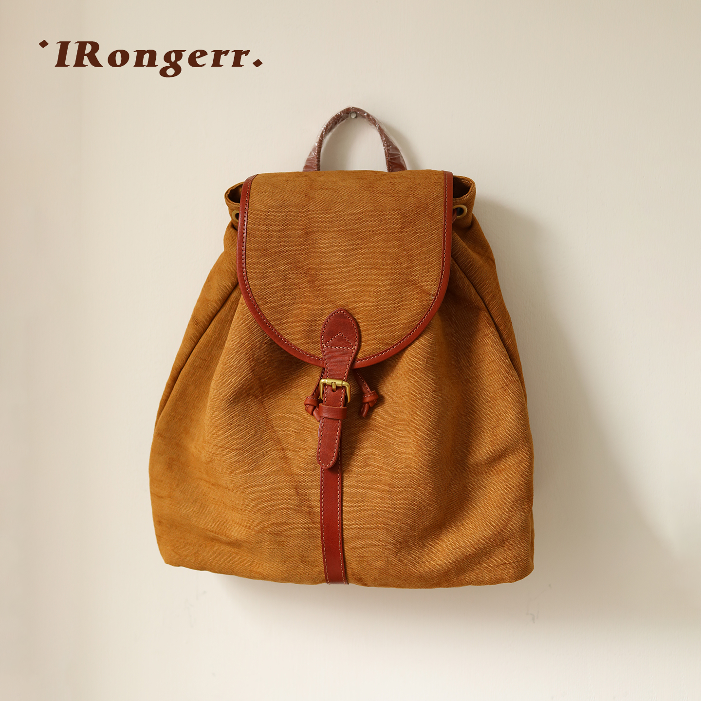 IRongerr复古扎染棉麻布双肩背包