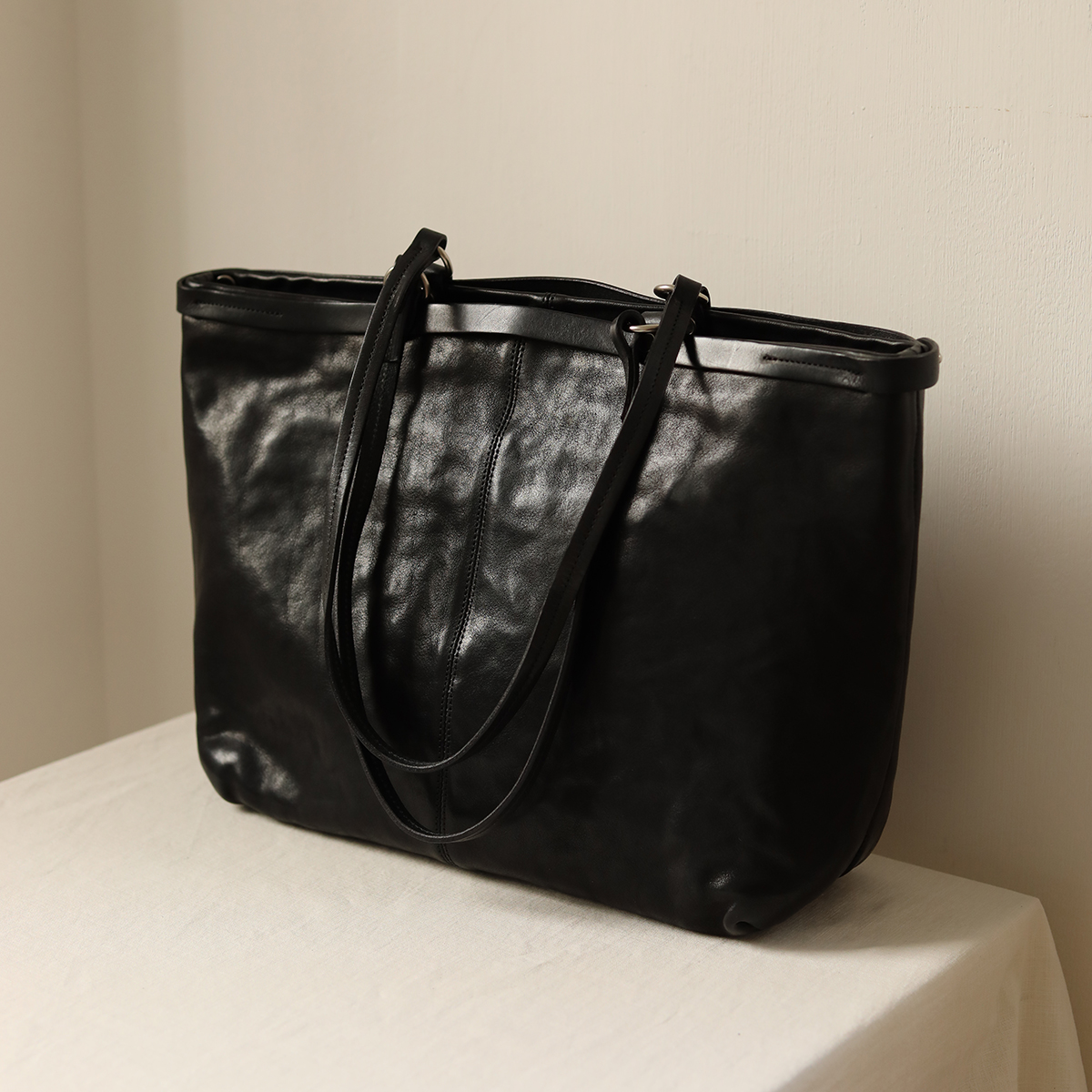 IRongerr复古牛皮通勤托特包简约