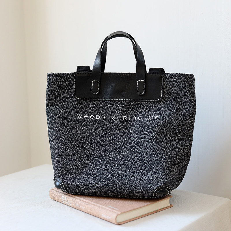 荣轻复古胡椒盐帆布配牛皮小托特包日式减龄百搭单肩包通勤手提包,箱包皮具/热销女包/男包,时尚帆布包,淘宝优惠券,粉丝福利购,淘宝优惠卷