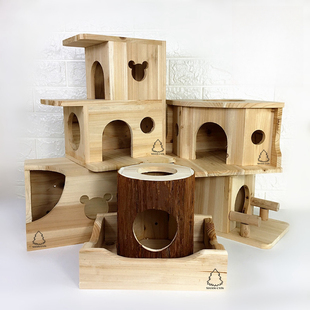 小宠全竹钉木窝木屋龙猫松鼠豚鼠杉木躲避窝笼子柜笼通用小宠家具