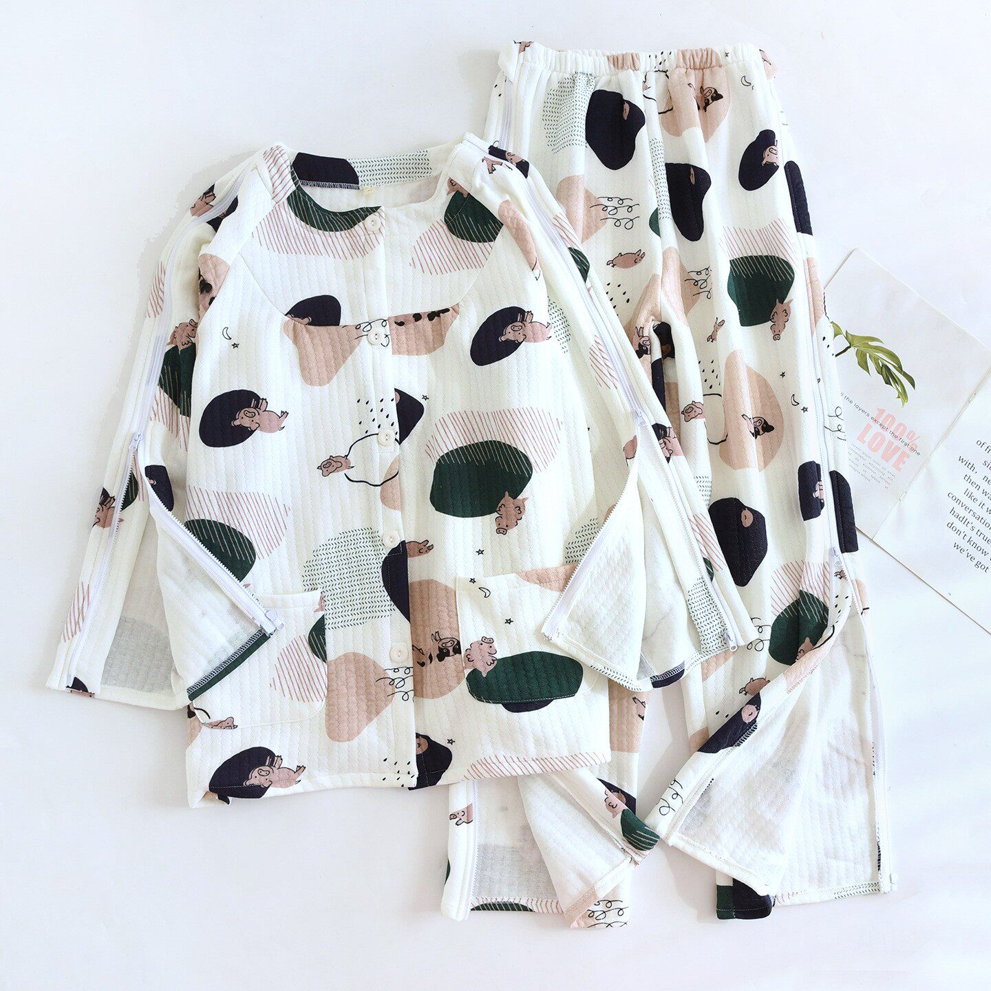 冬季病人服套装女厚款保暖