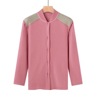 老人前开扣打底衫女加绒对门保暖衣