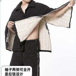 腋下开口上衣男士冬天术后睡衣加厚手臂骨折棉袄picc置管拉链棉服