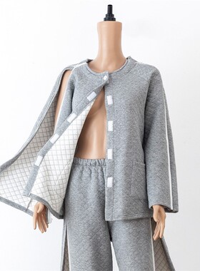 袖子带拉链的衣服女透析上衣夹棉 pixx置管专用睡衣 锁骨骨折病服