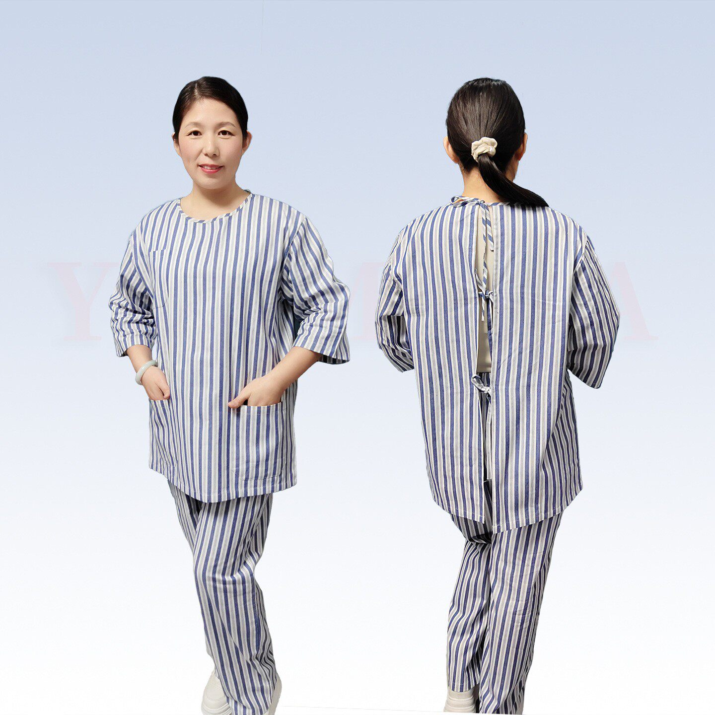 反穿纯棉短袖病号服套装易穿脱