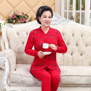 妈妈对门棉毛衫纯棉立领内衣带扣子婆婆奶奶开胸秋衣秋裤纽扣线衣