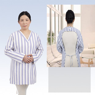 气切患者衣服开背病号服纯棉厚款V领反穿伤员服后面开系绳体验服