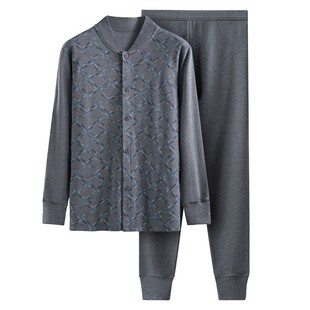 老年人对门秋衣秋裤男全棉带扣子棉毛衫爸爸对襟打底衫爷爷立领衫