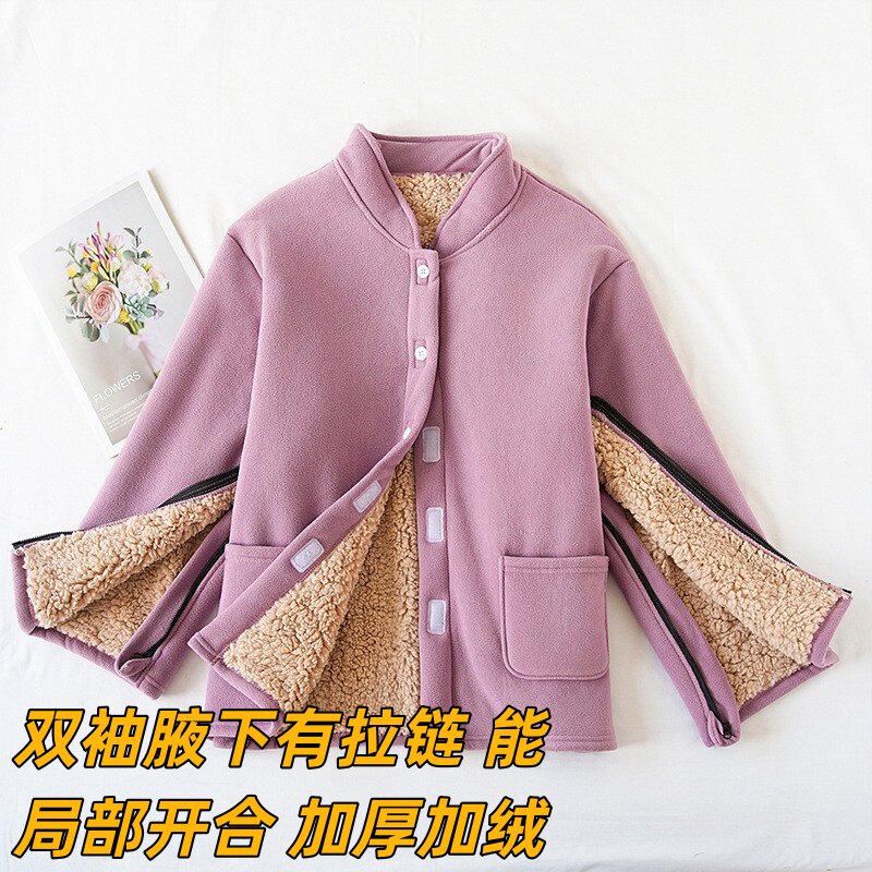 冬季加厚羊羔绒病号服套装侧开