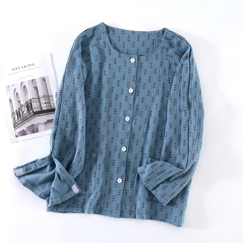 肩手术衣服男式长袖纯棉魔术贴