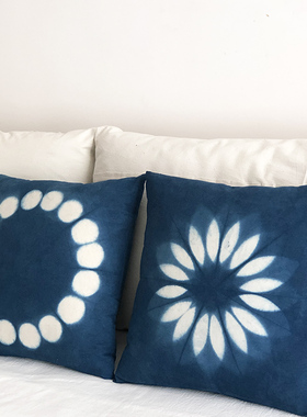 |▋本事|▋手工扎染植物蓝花瓣点棉布抱枕靠枕 45x45cm BZ30-56