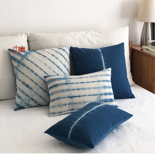 |▋本事|▋手工扎染植物蓝染棉布抱枕靠枕靠包 45x45cm BZ31