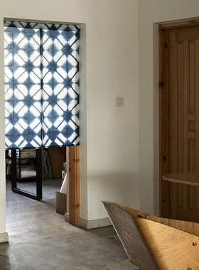 |▋本事|▋LZ20 手工扎染蓝染棉麻中式半遮光门帘 半帘 85x120cm