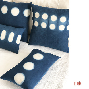 |▋本事|▋手工扎染植物蓝染波点棉布抱枕靠枕 45x45cm BZ30-1234