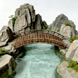 钰书房古风小桥流水陆缸造景盆景假山微景观装饰仿真木桥缩小摆件