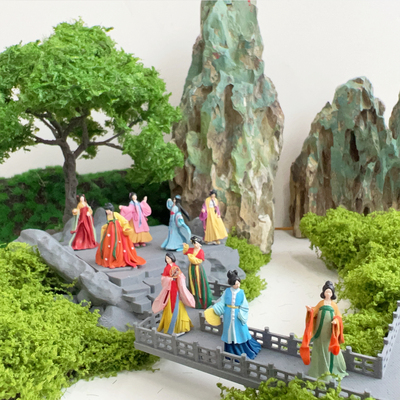 古代古风汉服美女人偶造景摆件