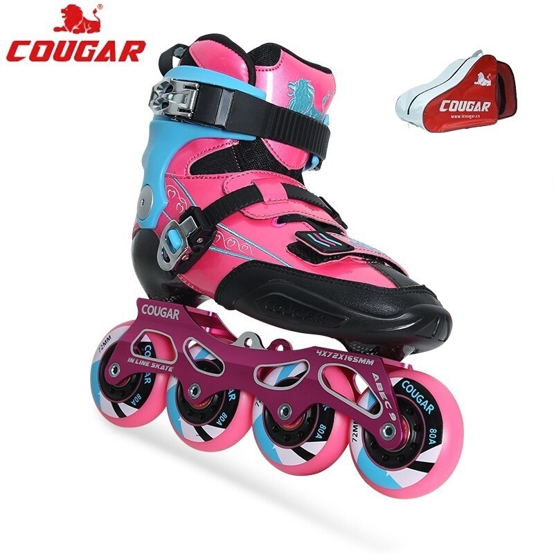 美洲狮专业儿童平花溜冰鞋碳纤维培训专用鞋直排轮可调滑冰鞋花式