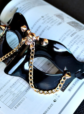 派对半脸面具王子帅气黑色男士眼罩化妆舞会骷髅朋克风古风面罩男