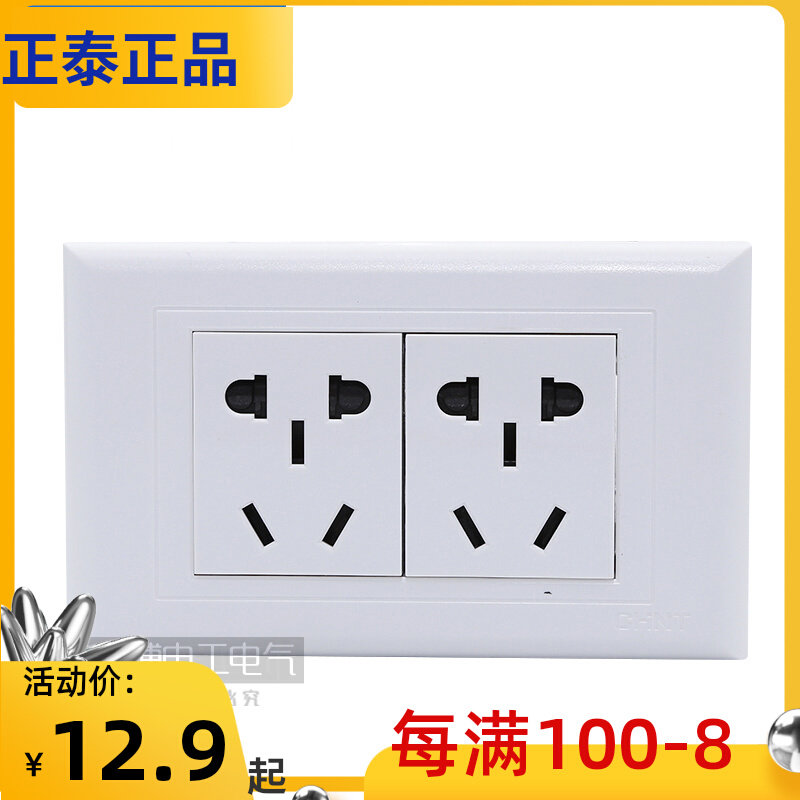 正品正泰118型开关插座二位十孔插座 10孔 2插双五孔长方形_虎窝淘