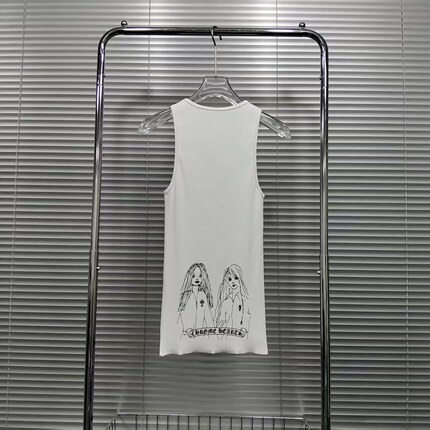 潮牌製品新款梵文领口字母印花人物动漫休闲纯棉修身女款背心裙