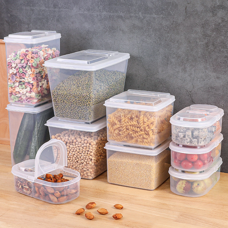 日本进口翻盖干货收纳盒杂粮密封盒罐半开式透明防潮米面桶保鲜盒