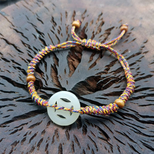 财运亨通民间收纯天然新疆和田玉老玉雕刻铜钱纯手工编织精美手链